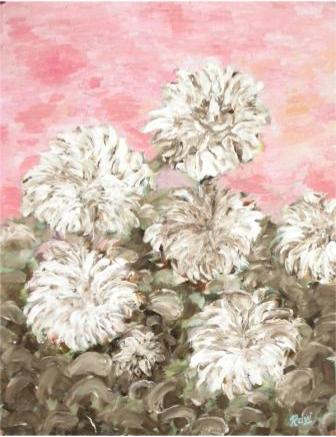 Seven Flowers - peach background - by Ravi Bedi